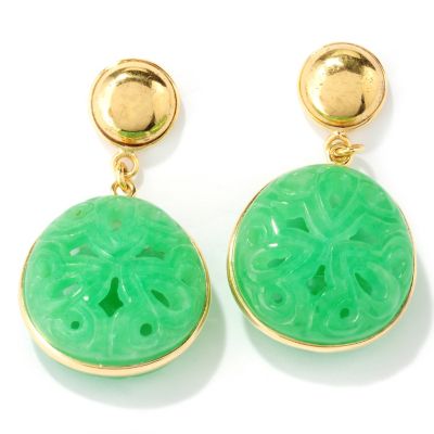 SS/YP CARVED SUMMMER PALACE GREEN JADE & PYRITE EARRINGS