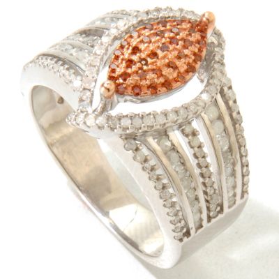 SS PAVE MQ RED DIAMOND WITH WHITE FRAME RING
