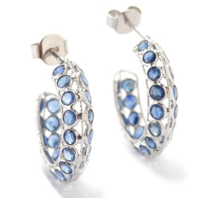 SS KNIFE EDGE SMALL HOOP EARRING BEZEL BL SAPP