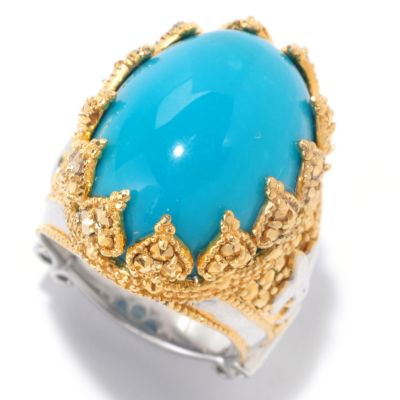 SS CHROME MARCASITE CROWN RING WITH TURQ