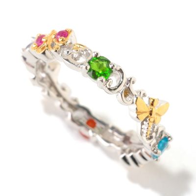 SS/PALL RING MULTI GEMSTONE CRITTER STACK
