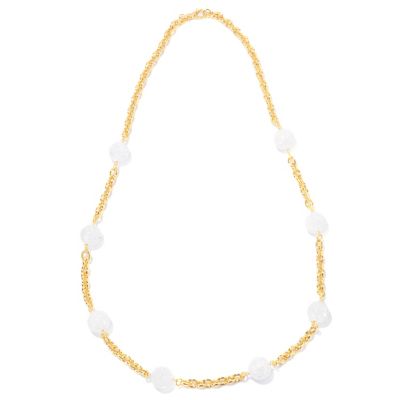 BRONZE/18KGP NECK CRACKLED ROCK CRYSTAL QTZ STATION - 28"