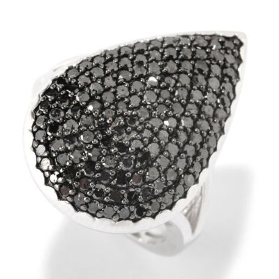 SS PAVE PEAR SHAPE BLACK DIAMOND RING