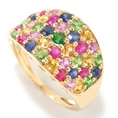 14K YG MULTI GEM PAVE RING
