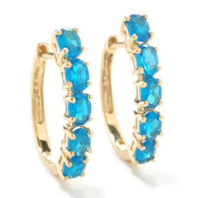 125-997 - Gem Treasures 14K Gold 1.62ctw Neon Apatite Five-Stone Small Hoop Earrings