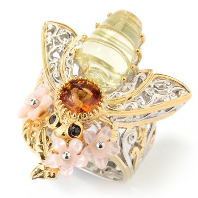 126-005 - Gems en Vogue II 12 x 8mm Carved Ouro Verde & Multi Gemstone Bee Ring