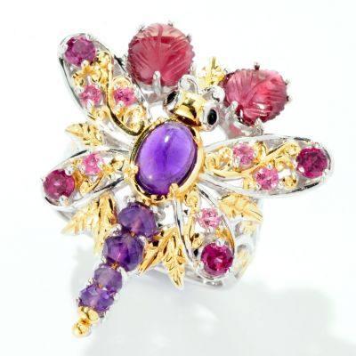 SS/PALL RING AMETHYST & MULTI-GEMSTONE DRAGONFLY