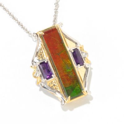 SS/PALL PEND ELONGATED CHROMA-LITE TRIPLET & MULTI-GEM w/ 18" CHAIN