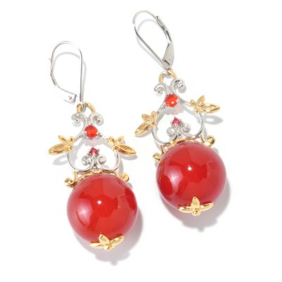 126-011 - Gems en Vogue II 16mm Carnelian, Orange Fire Opal & Sapphire 2" Drop Earrings