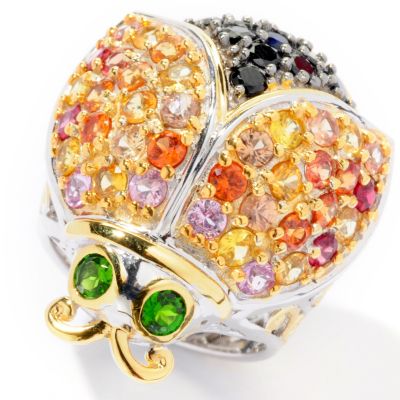 SS/PALL RING MULTI SAPH & BLK SPINEL LADY BUG