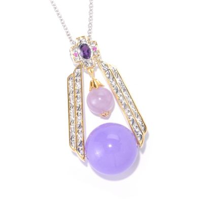 126-020 - Gems en Vogue II Lavender Quartz Bead & Amethyst Pendant w/ 18'' Chain