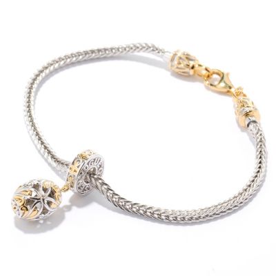 126-022 - Gems en Vogue II Two-tone Wheat Chain Starter Bracelet w/ Removable Charm