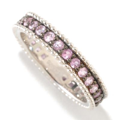 126-023 - Gem Insider Sterling Silver Colors of Sapphire Beaded Edge Eternity Band Ring