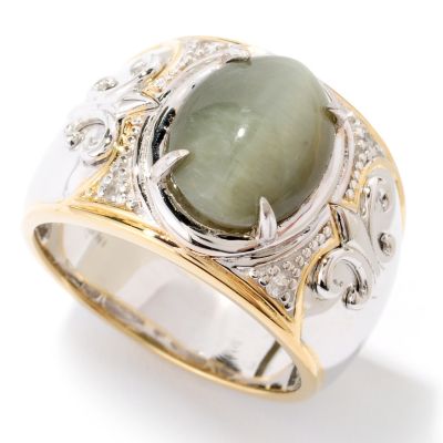 MEN'S - SS/PALL RING CAT'S EYE OPAL & WHT SAPH