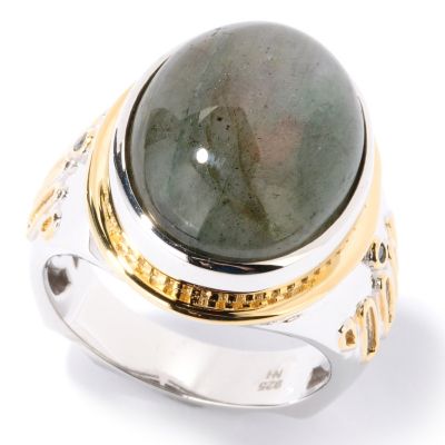 MEN'S - SS/PALL RING BLUE LABRADORITE & BLK DIA
