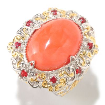 SS/PALL RING CORAL & ORANGE SAPH