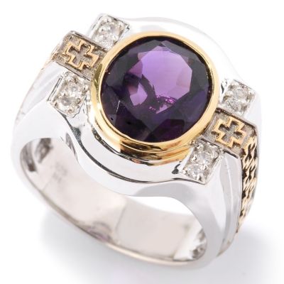 126-034 - Men's en Vogue II 3.98ctw Amethyst & White Sapphire Cross Detail Ring