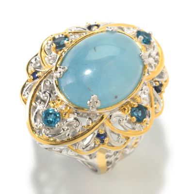 126-035 - Gems en Vogue II 16mm x 12mm Oval Aquamarine Cabochon & London Blue Topaz Ring 