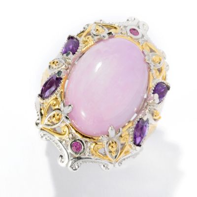 126-037 - Gems en Vogue II Kunzite Cabochon, Amethyst & Pink Sapphire Ring 