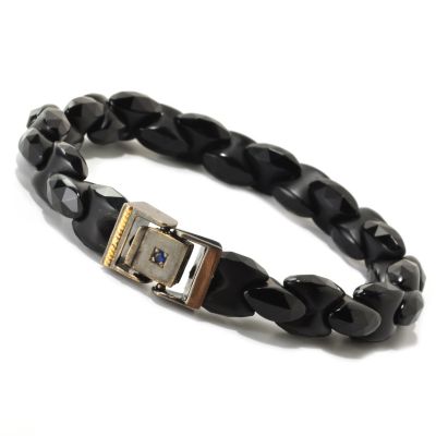 126-039 - Men's en Vogue II Black Agate & Sapphire Clasp Link Bracelet 