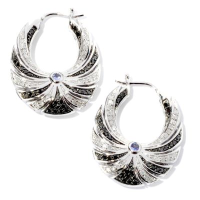 SS BLACK AND WHITE DIAMOND EARRING WITH TANZANITE