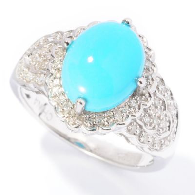 126-060 - Gem Insider Sterling Silver 10 x 8mm Sleeping Beauty Turquoise & Diamond Oval Ring
