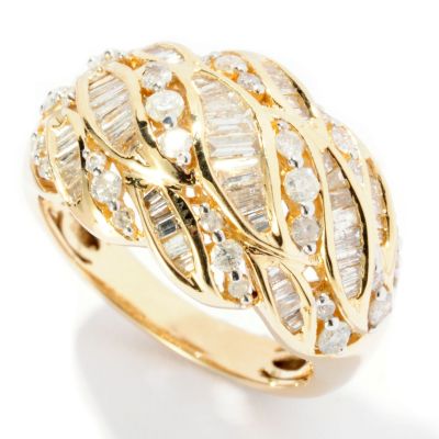 14K YG ROUND & BAGUETTE DIAMOND RING