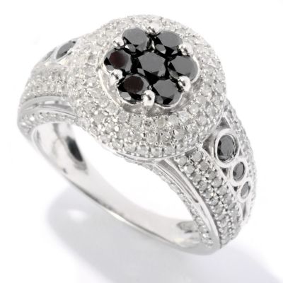 SS BLACK DIAMOND ROUND RING W/ WHITE DIAMOND ACCENTS
