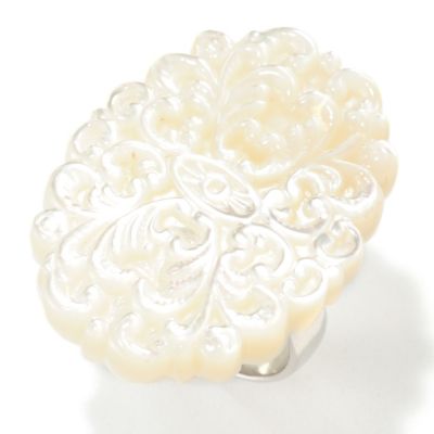 SS CARVED WHITE MOP RING