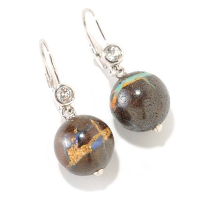SS BOULDER OPAL BEAD LEVERBACK EARRING WHT TOPAZ