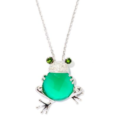 SS/P PEND GREEN ONYX w/ CHROME & WHT ZIRCON FROG w/ 18" CHAIN