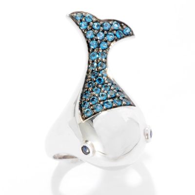 SS/PLAT & BLK RHOD RING LONDON BLUE TOPAZ & SAPH WHALE