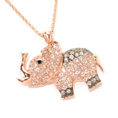 SS/18K ROSE VERMEIL & BLK RHOD PEND WHITE TOPAZ ELEPHANT w/ 18" CHAIN