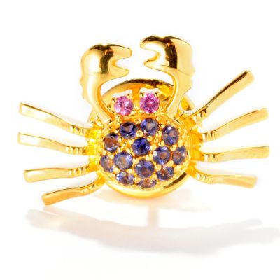 SS/P PIN BLUE TOPAZ & RHODOLITE BLUE CRAB SCATTER PIN