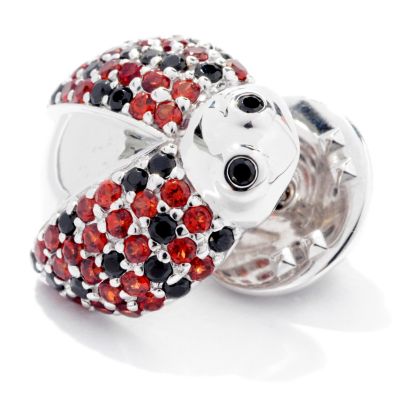 SS/P PIN RHODOLITE & BLK SPINEL LADYBUG SCATTER PIN