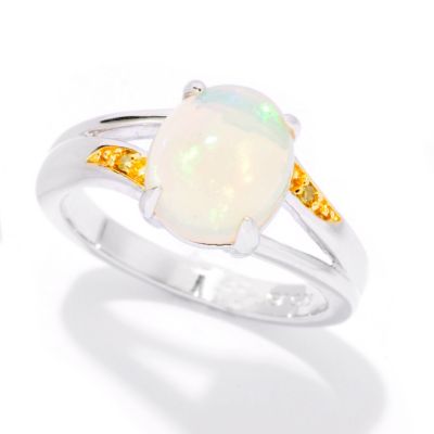 SS Ethiopian Opal and Yellow Diamond Ring