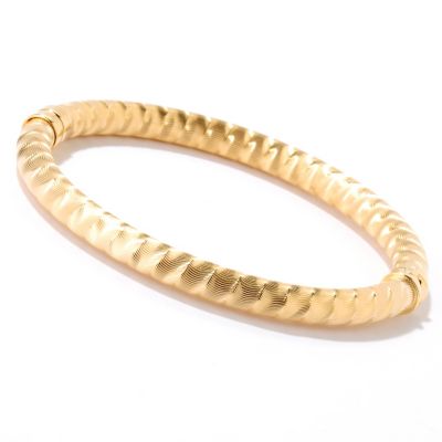 SS/18KGP BRAC DIA-CUT ZIG-ZAG HINGED BANGLE