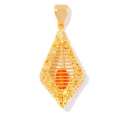 126-131 - Scintilloro&trade; Gold Embraced&trade; 3.60ctw Carnelian Dimensional Cage Drop Pendant