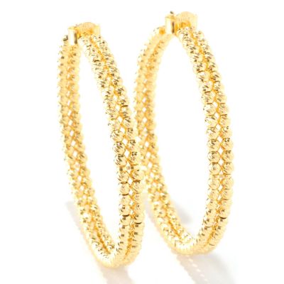 SS/18KGP EAR DIAMOND-CUT DOUBLE BEAD HOOP