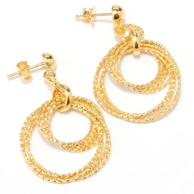SS/18KGP EAR DIA-CUT MULTI CIRCLE DOUBLE LINK DROP