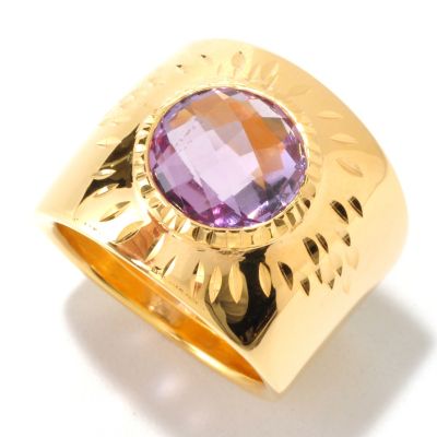 SS/18KGP RING FACETED GEM & DIA-CUT CIGAR BAND