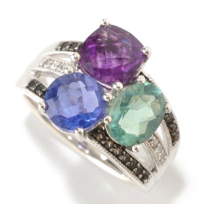 126-144 - Gem Insider 4.22ctw Multi Color Fluorite, Quartz & White Sapphire Ring