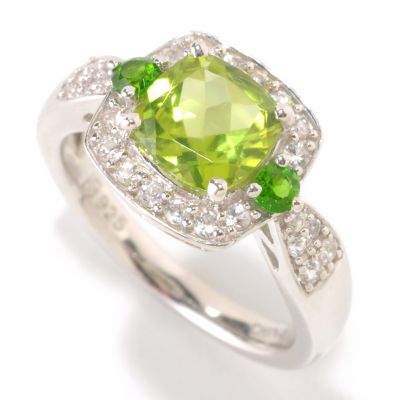126-145 - Gem Insider 1.62ctw Cushion Cut Peridot & White Sapphire Square Ring