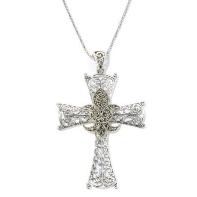 126-148 - Dallas Prince Sterling Silver Cross Pendant Made w/ Swarovski&reg; Marcasite