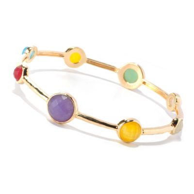 126-149 - Gem Insider Multi Color Faceted Bezel Set Jade Bangle Bracelet
