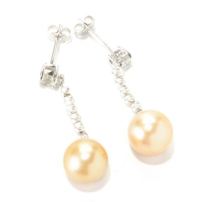 126-151 - Sterling Silver 1.25'' 9-10mm South Sea Cultured Pearl & Topaz Drop Earrings