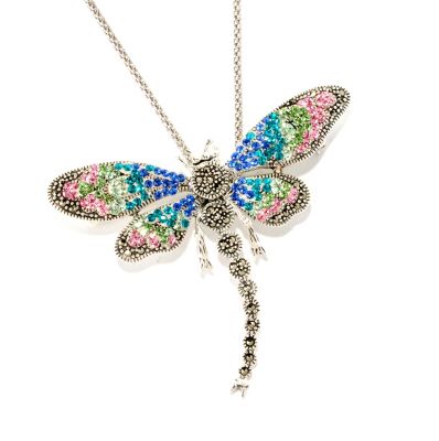 SS PIN PEND MACASITE DRAGON FLY WITH CRYSTALS W/ CHAIN