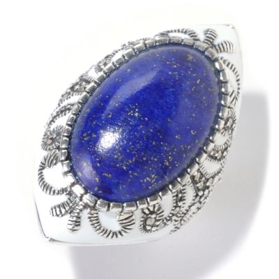 126-164 - Dallas Prince Sterling Silver Oval Lapis Ring Made w/ Swarovski&reg; Marcasite