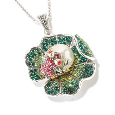 SS FROG ON A LILLY PAD MARCASITE AND CRYSTAL PENDANT W/CHINA