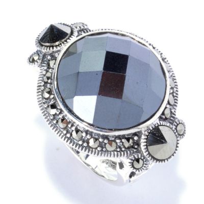 SS ROUND HEMATITE WITH MARCASITE SIDE RING